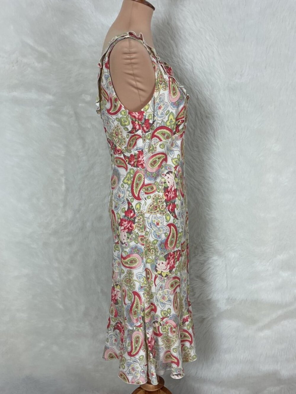 Vintage 90s 00s Cabi Sleeveless Ruffle Roses Floral Paisley Midi Dress 6 - Picture 5 of 7